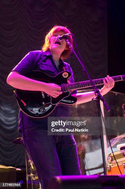 American musician Brett Dennen performs onstage at the First Midwest Bank ampitheater, Tinley Park, Illinois, July 18, 2008.