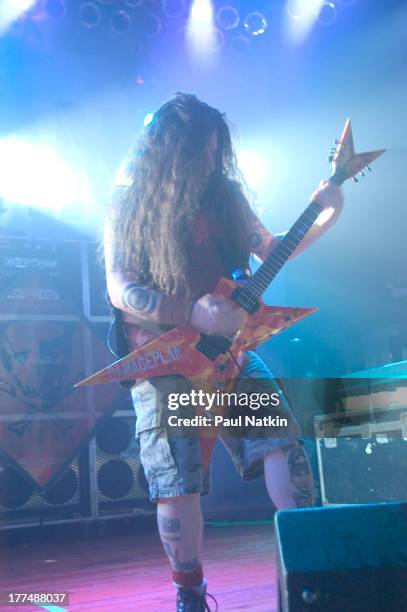 American music group Damageplan performs on stage at the House of Blues, Chicago, Illinois, April 8, 2004. Pictured is Dimebag Darrell .