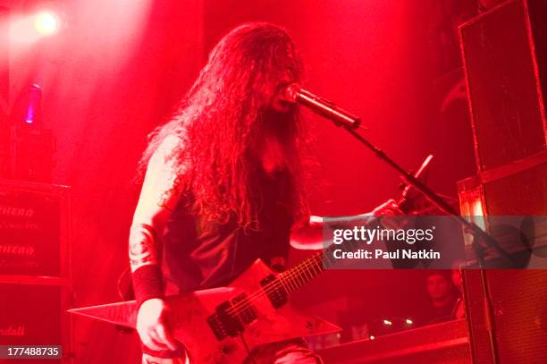 American music group Damageplan performs on stage at the House of Blues, Chicago, Illinois, April 8, 2004. Pictured is Dimebag Darrell .