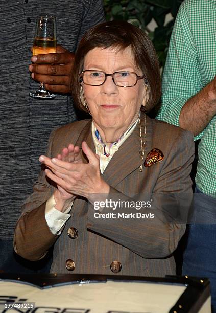 Actress Linda Hunt attends the CBS' "NCIS: Los Angeles" celebrates the filming of their 100th episode held at Paramount Studios on August 23, 2013 in...