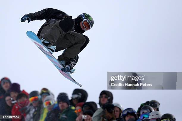 Taylor Gold of the USA competes during FIS Snowboard Halfpipe World Cup Finals on day 10 of the Winter Games NZ at Cardrona Alpine Resort on August...