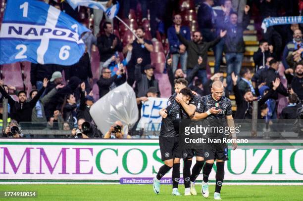 Eljif Elmas of SSC Napoli celebrates after scoring a goal to make it 0-2 during the Serie A TIM match between US Salernitana and SSC Napoli at Stadio...
