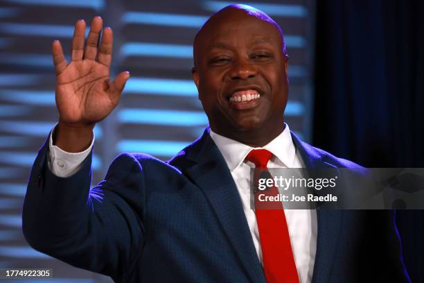 Republican presidential candidate U.S. Sen. Tim Scott speaks during the Florida Freedom Summit at the Gaylord Palms Resort on November 04, 2023 in...