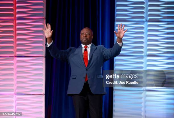 Republican presidential candidate U.S. Sen. Tim Scott speaks during the Florida Freedom Summit at the Gaylord Palms Resort on November 04, 2023 in...
