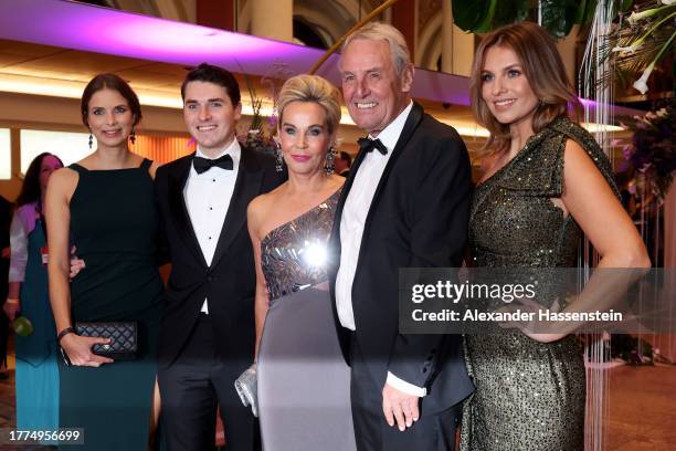 Jörg Wontorra arrives with Susanne Bausch and Laura Wontorra for the German Sports Media Ball at Alte Oper on November 04, 2023 in Frankfurt am Main,...