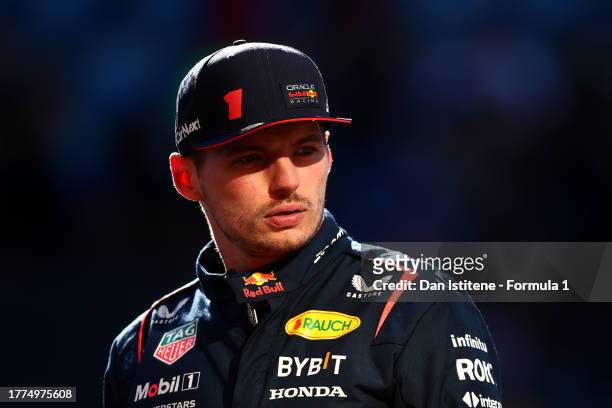 Sprint winner Max Verstappen of the Netherlands and Oracle Red Bull Racing looks on in parc ferme after the Sprint race ahead of the F1 Grand Prix of...