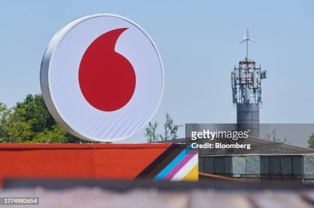 Vodacom logo on display outside the Vodacom World mall, operated by Vodacom Group Ltd., in the Midrand district of Johannesburg, South Africa, on...