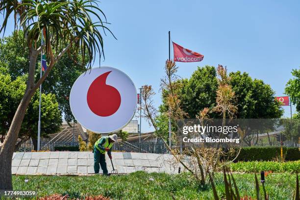 Vodacom logo on display outside the Vodacom World mall, operated by Vodacom Group Ltd., in the Midrand district of Johannesburg, South Africa, on...