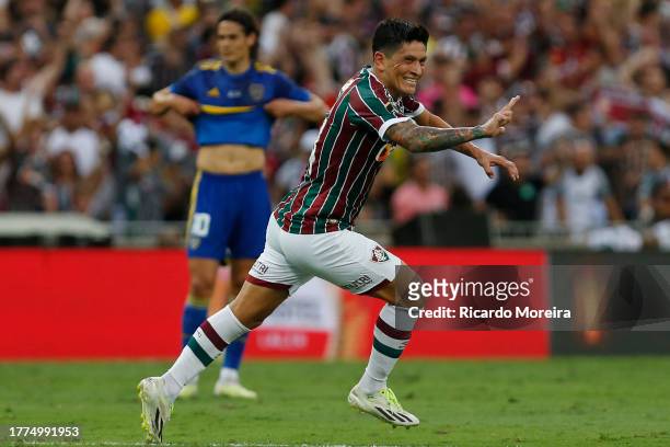 Germán Cano of Fluminense celebrates after scoring the team's first goal during the final match of Copa CONMEBOL Libertadores 2023 between Fluminense...
