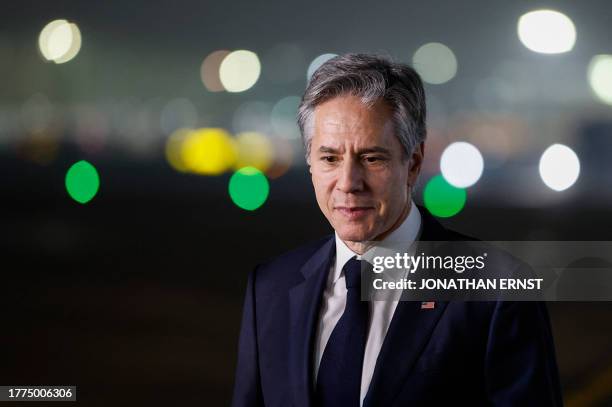 Secretary of State Antony Blinken arrives at the Palam Air Base in New Delhi on November 10 for his departure to Washington DC. US Secretary of State...