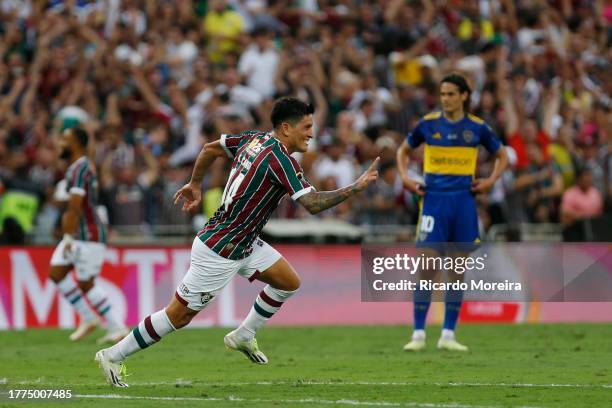 Germán Cano of Fluminense celebrates after scoring the team's first goal during the final match of Copa CONMEBOL Libertadores 2023 between Fluminense...