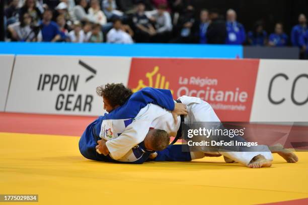 Salvador Cases Roca of Spain and Hidayat Heydarov of Azerbaijan in the final -73 during the European Judo Championships Seniors Montpellier 2023 at...