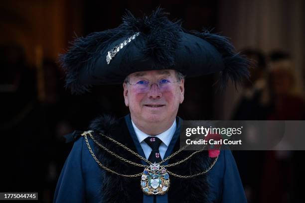 Michael Mainelli, the new Lord Mayor of the City of London, poses for a photograph after a swearing in ceremony on November 10, 2023 in London,...