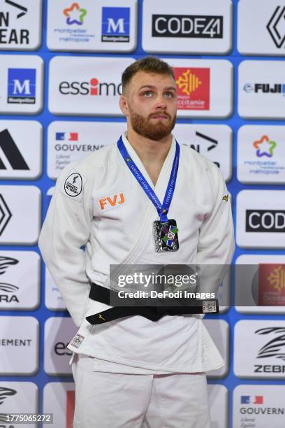 Salvador Cases Roca of Spain in the Medal ceremony -73 during the European Judo Championships Seniors Montpellier 2023 at Sud de France Arena on...