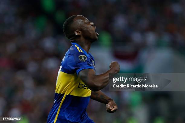 Luis Advíncula of Boca Juniors celebrates after scoring the team's first goal during the final match of Copa CONMEBOL Libertadores 2023 between...