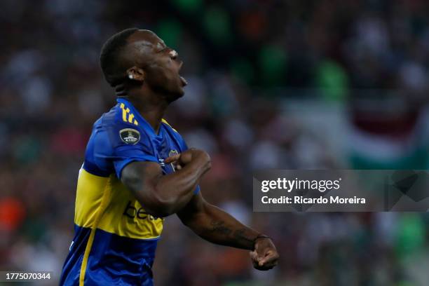 Luis Advíncula of Boca Juniors celebrates after scoring the team's first goal during the final match of Copa CONMEBOL Libertadores 2023 between...