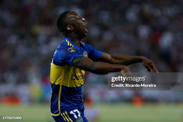 Luis Advíncula of Boca Juniors celebrates after scoring the team's first goal during the final match of Copa CONMEBOL Libertadores 2023 between...