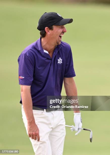 Paul Haley II of the United States reacts on the tenth hole during the third round of the World Wide Technology Championship at El Cardonal at...