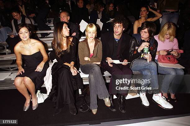 Singer Mandy Moore and band The Strokes with guests attend the Marc Jacobs fashion show for the Fall/Winter 2003 Collection at The Armory during the...