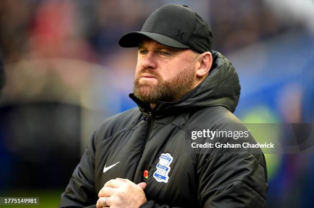 Wayne Rooney manager of Birmingham City looks on prior to during the Sky Bet Championship match between Birmingham City and Ipswich Town at St...