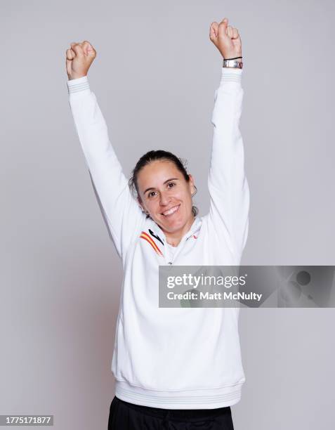 Anabel Medina Garrigues, Captain of Team Spain poses for a portrait prior to the Billie Jean King Cup Finals at Estadio de La Cartuja on November 04,...