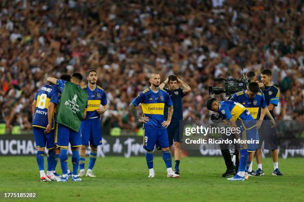 Dario Benedetto of Boca Juniors and teammates react after losing the final match of Copa CONMEBOL Libertadores 2023 between Fluminense and Boca...