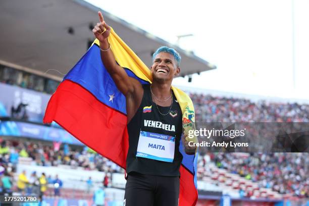 Jose Antonio Maita of Team Venezuela wins Men's 800m Final at Estadio Nacional de Chile on Day 15 of Santiago 2023 Pan Am Games on November 04, 2023...