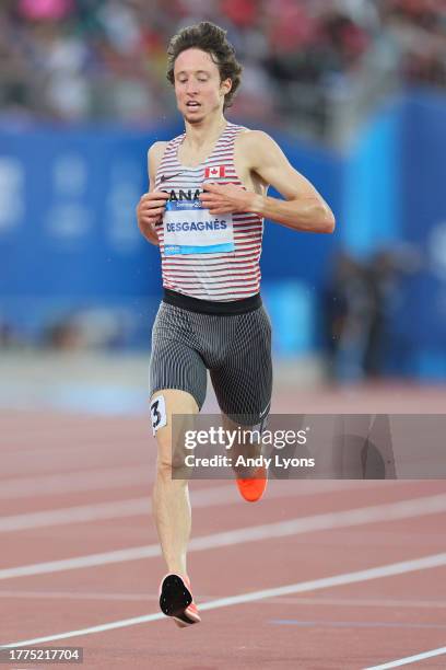 Jean-simon Desgagnes of Team Canada competes in Men's 3000m Steeplechase Final at Estadio Nacional de Chile on Day 15 of Santiago 2023 Pan Am Games...