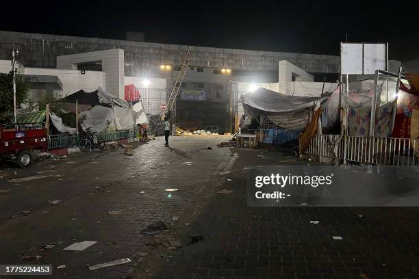Picture shows a view of the exterior of Al-Shifa hospital in Gaza City on November 10 amid ongoing battles between Israel and the Palestinian Hamas...