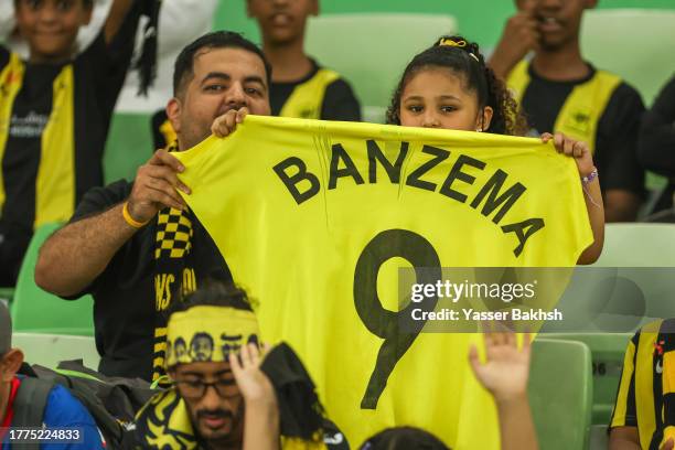 Fans of Al Ittihad during the Saudi Pro League match between Al-Ittihad and Abha Club at Prince Abdullah Al Faisal Stadium on November 10, 2023 in...