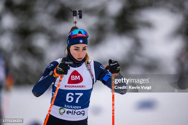 Lisa Vittozzi of Italy in action competes during the Training Women and Men at the Norwegian Biathlon Season Opening on November 10, 2023 in...