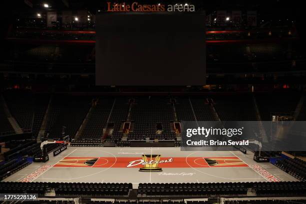 An overall view of the Detroit Pistons In Season Tournament court before the game against the Philadelphia 76ers on November 10, 2023 at Little...