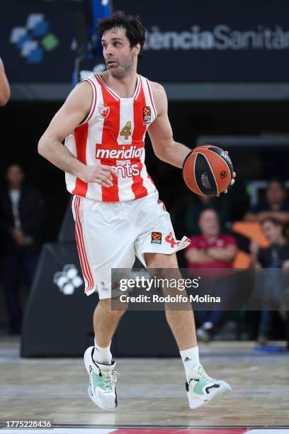 Milos Teodosic, #4 of Crvena Zvezda Meridianbet Belgrade in action during the Turkish Airlines EuroLeague Regular Season Round 7 match between FC...