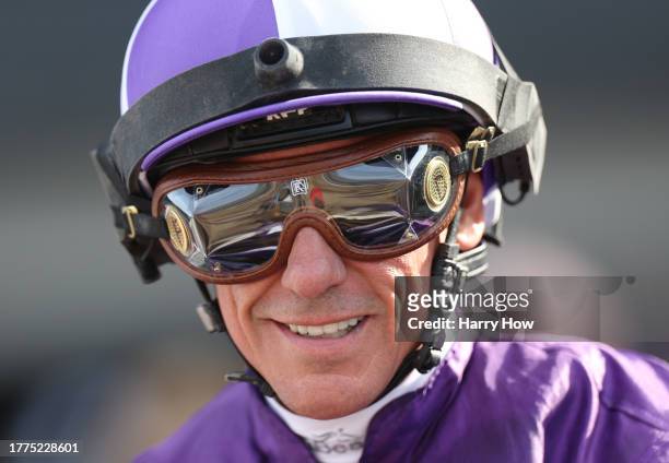 Jockey Lanfranco Dettori before the Longines Breeders' Cup Turf at Santa Anita Park on November 04, 2023 in Arcadia, California.