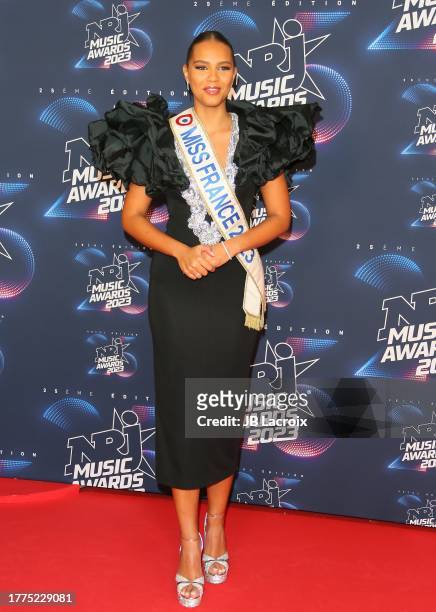 Miss France 2023 Indira Ampiot attends the 25th NRJ Music Awards on November 10, 2023 in Cannes, France.
