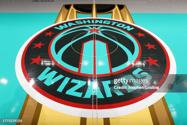 View of the Washington Wizards logo in the In Season Tournament court before the game against against the Charlotte Hornets during the In-Season...
