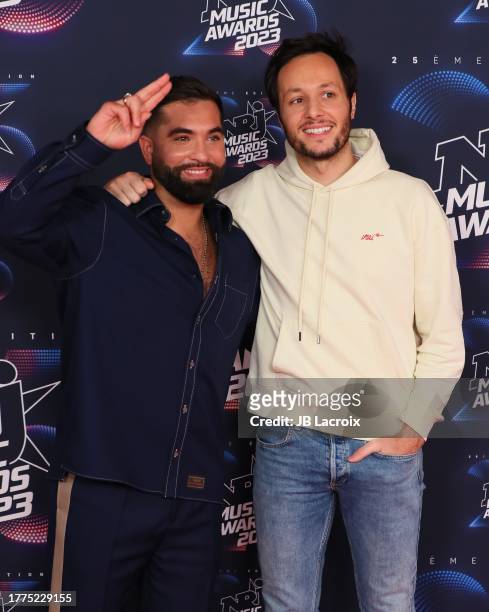 Kendji Girac and Vianney attend the 25th NRJ Music Awards on November 10, 2023 in Cannes, France.