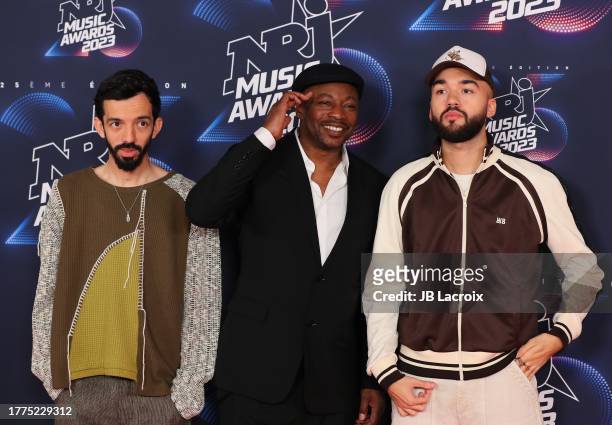 Florian "Bigflo" Ordoñez and Olivio "Oli" Ordoñez of Bigflo et Oli and MC Solaar attend the 25th NRJ Music Awards on November 10, 2023 in Cannes,...