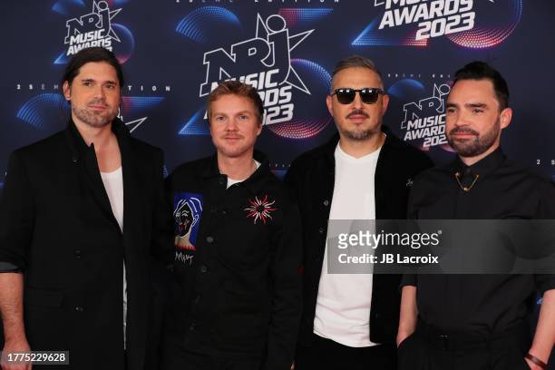 Members of the group 'Kyo' Benoit Poher, Florian Dubos, Nicolas Chassagne and Fabien Dubos attend the 25th NRJ Music Awards on November 10, 2023 in...