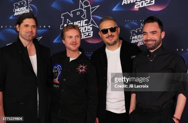 Members of the group 'Kyo' Benoit Poher, Florian Dubos, Nicolas Chassagne and Fabien Dubos attend the 25th NRJ Music Awards on November 10, 2023 in...