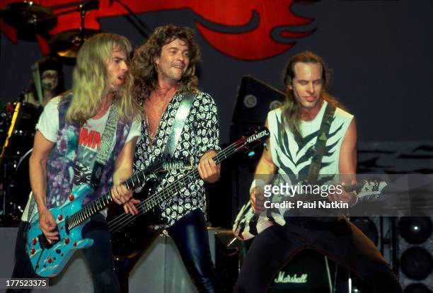 American music group Damn Yankees perform on stage at the Holiday Star Plaza Theater, Merilville, Indiana, March 2, 1993. Pictured are, from left,...
