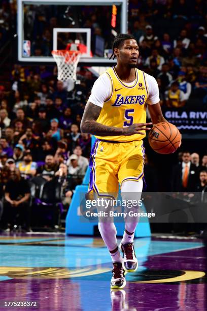 Cam Reddish of the Los Angeles Lakers looks to pass the ball during the game against the Phoenix Suns during the In-Season Tournament on November 10,...