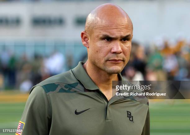 Head coach Dave Aranda of the Baylor Bears is seen on the field after the loss to the Houston Cougars at McLane Stadium on November 04, 2023 in Waco,...