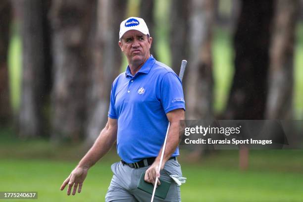 Scott Hend of Australia reacts during the third round of the Hong Kong Open at Hong Kong Golf Club on November 11, 2023 in Hong Kong, China.