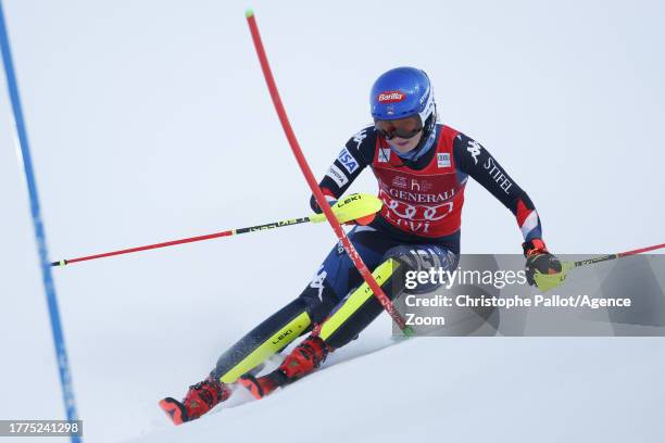 Mikaela Shiffrin of Team United States competes during the Audi FIS Alpine Ski World Cup Women's Slalom on November 11, 2023 in Levi, Finland.