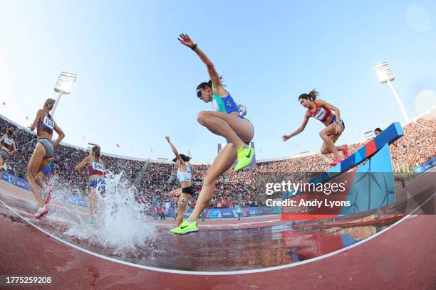 Simone Ponte of Team Brazil competes in Women's 3000m Steeplechase at Estadio Nacional de Chile on Day 15 of Santiago 2023 Pan Am Games on November...