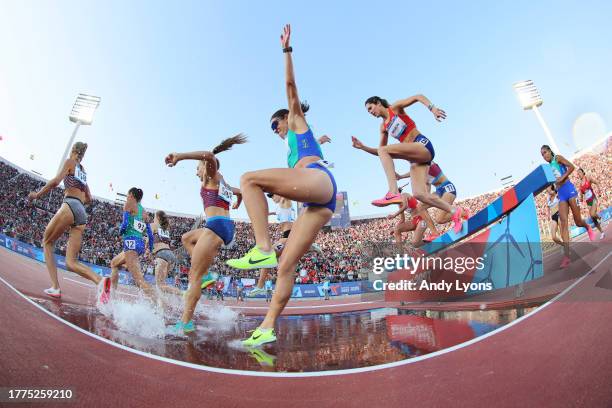 Simone Ponte of Team Brazil competes in Women's 3000m Steeplechase at Estadio Nacional de Chile on Day 15 of Santiago 2023 Pan Am Games on November...