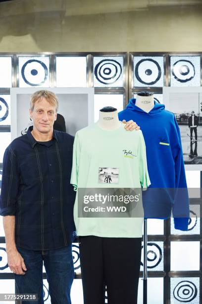 Tony Hawk displaying pieces from Tony Hawk Signature Line.