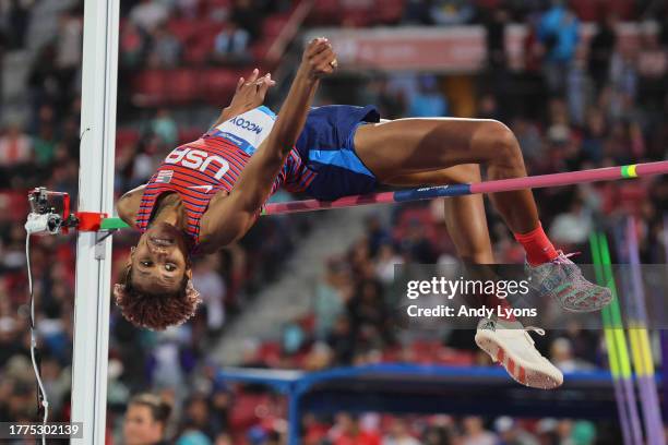 Rachel Mccoy of Team United States competes in Women's High Jump Final at Estadio Nacional de Chile on Day 15 of Santiago 2023 Pan Am Games on...