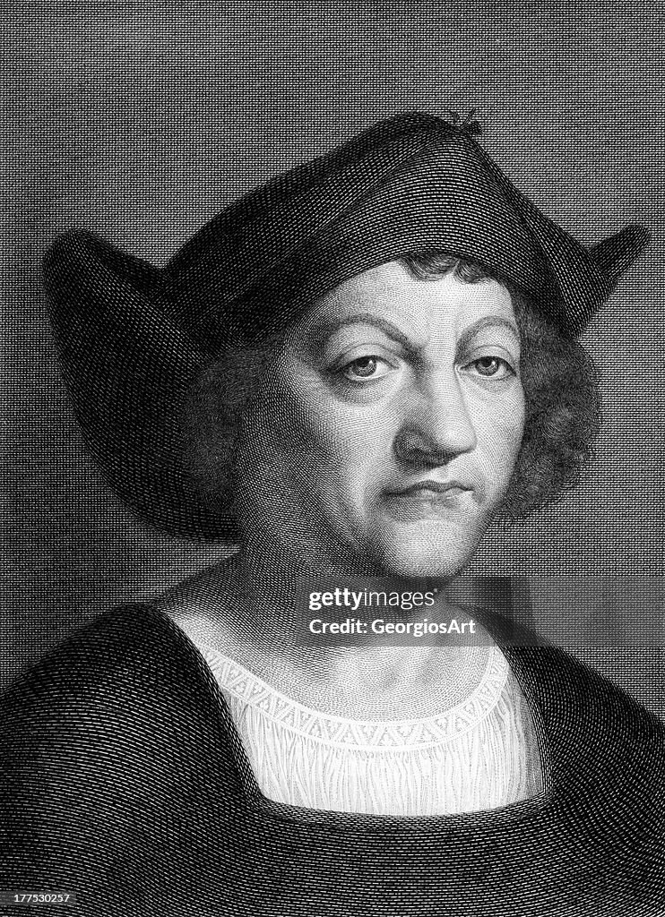 Old vintage black and white portrait of Christopher Columbus